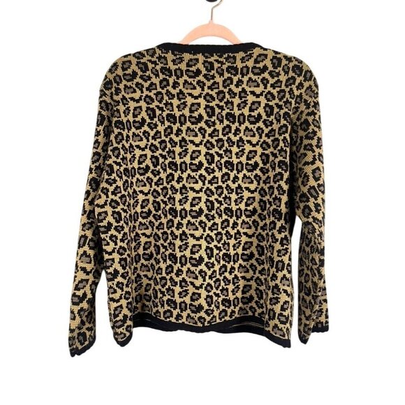 Tally Ho Sweater Women XL Brown Button Down Animal Print Vtg Cardigan Retro 80s - Picture 6 of 11